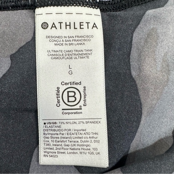 Athleta Women’s size Large ULTIMATE Black & Gray Camo Train Tank Top - Picture 11 of 12